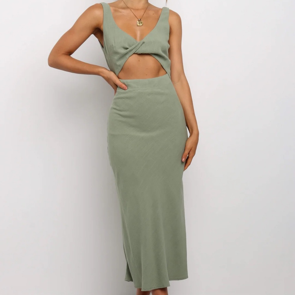 Petal & Pup Olive Green Cutout Midi Dress